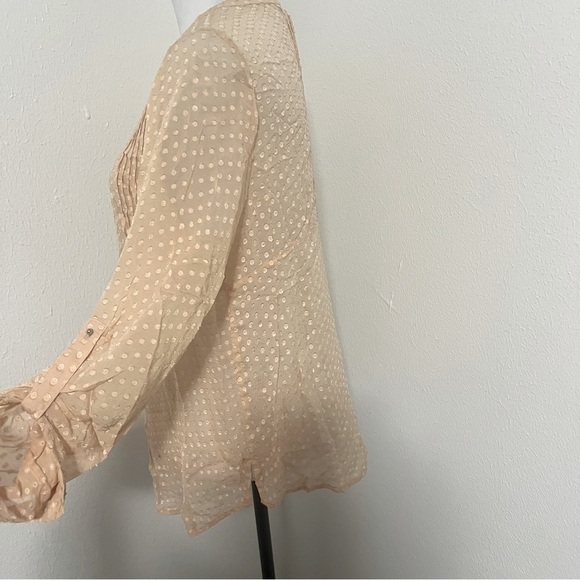 Vintage Anthropologie Meadow Rue Peach Medium Long Sleeve Button Blouse 75% Silk - Picture 4 of 9